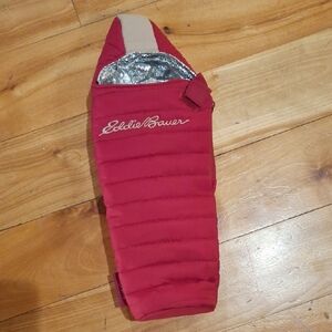 Eddie Bauer Sleeping Bag Wine / Drink Koozie Carry Bag Red & Cream Hiking